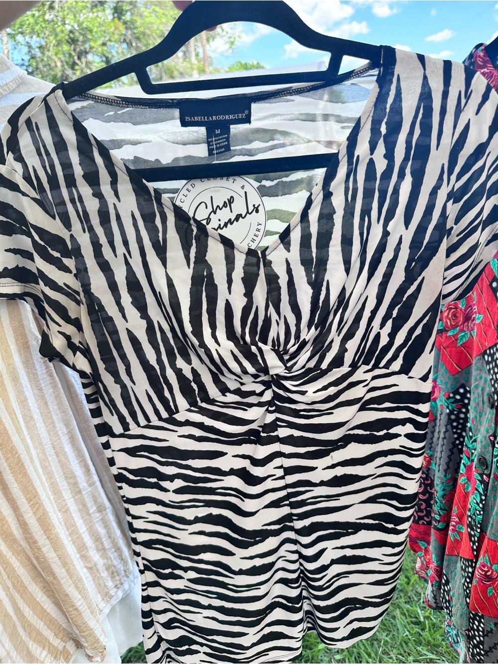 Y2K Isabella Rodriguez Black & White Zebra Print V-Neck Top